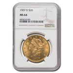 1907-D $20 Liberty Gold Double Eagle MS-64 NGC