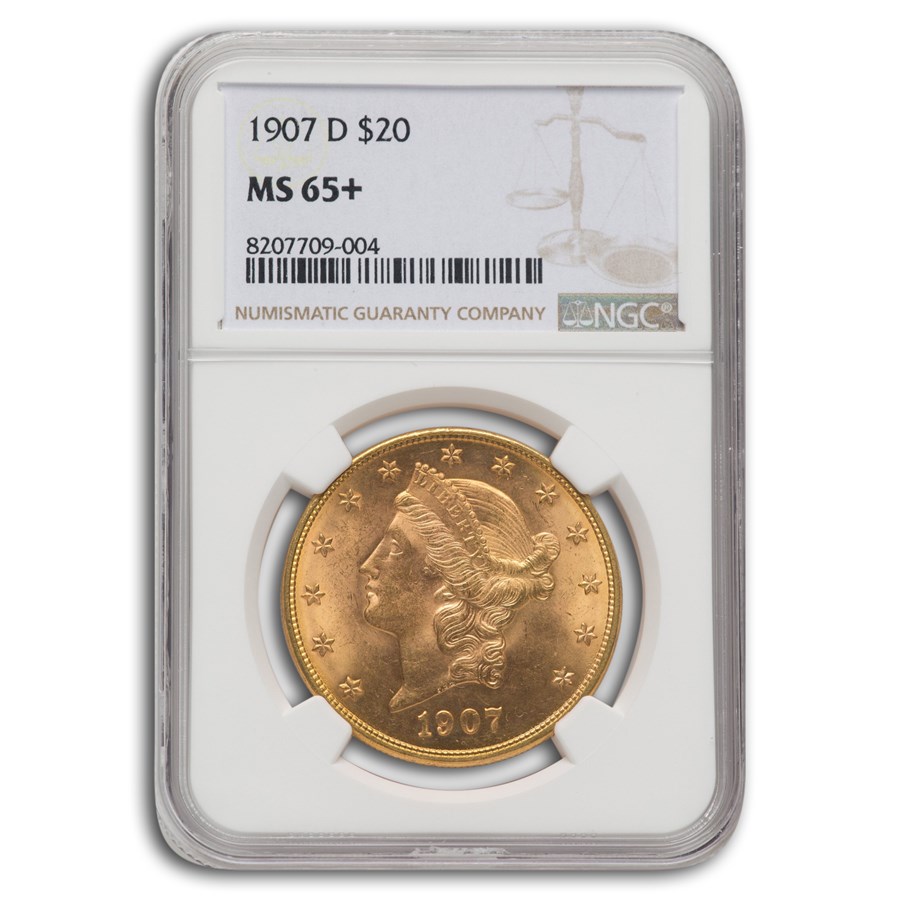 1907-D $20 Liberty Gold Double Eagle MS-65+ NGC