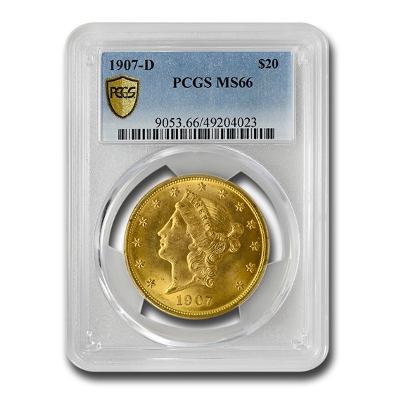 1907-D $20 Liberty Gold Double Eagle MS-66 PCGS