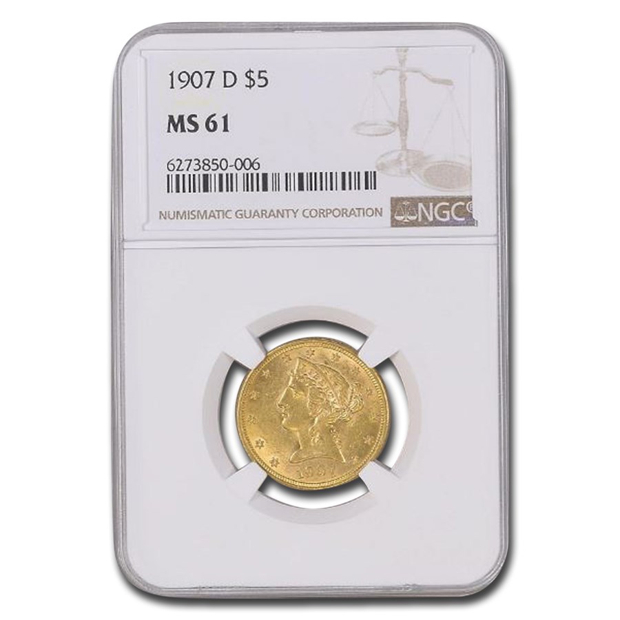 1907-D $5 Liberty Gold Half Eagle MS-61 NGC