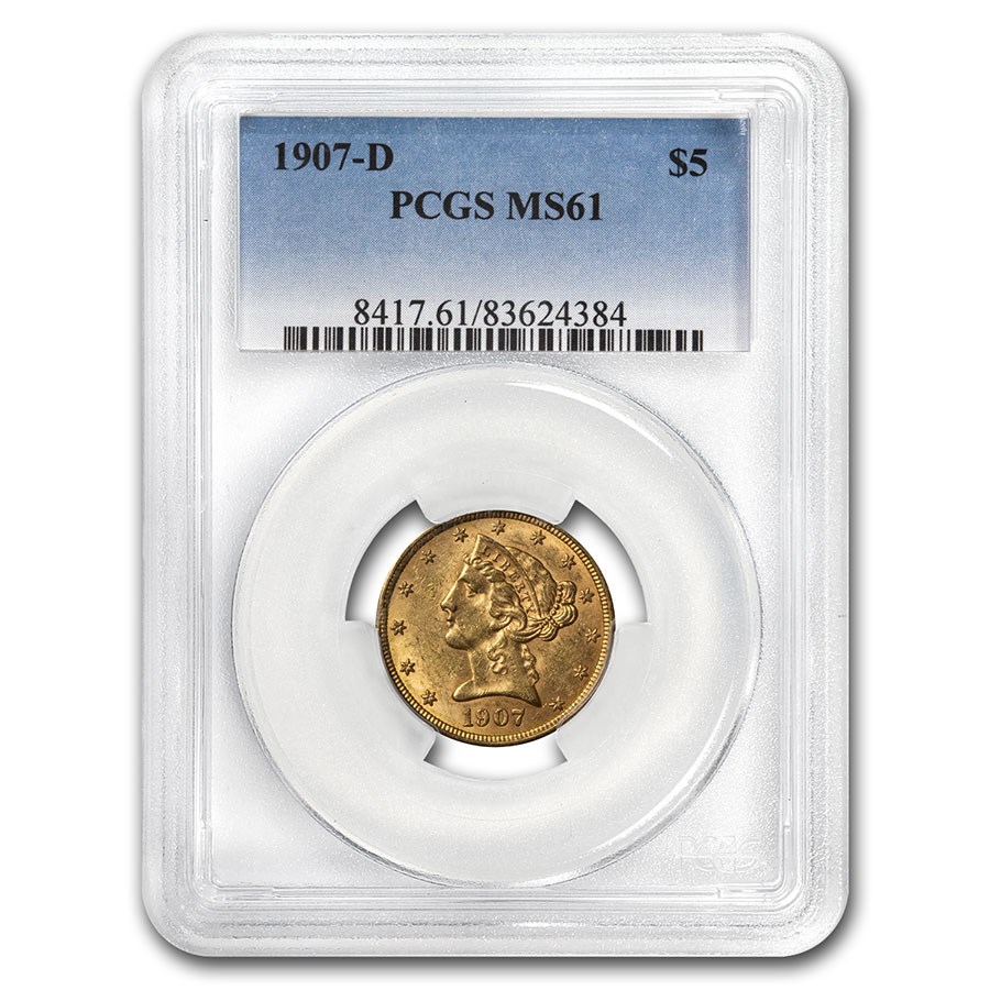 1907-D $5 Liberty Gold Half Eagle MS-61 PCGS