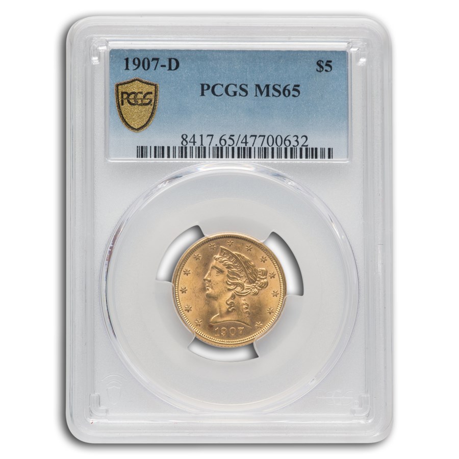 1907-D $5 Liberty Gold Half Eagle MS-65 PCGS