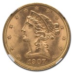 1907-D $5 Liberty Gold Half Eagle MS-66+ NGC