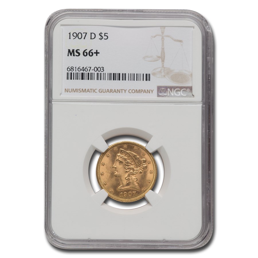 1907-D $5 Liberty Gold Half Eagle MS-66+ NGC