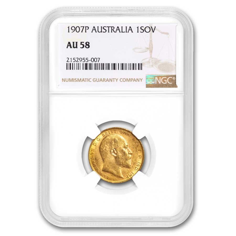 1907-P Australia Gold Sovereign Edward VII AU-58 NGC