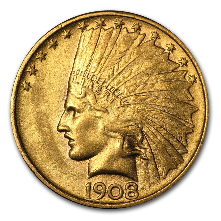 1908 $10 Indian Gold Eagle No Motto AU