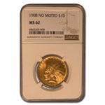 1908 $10 Indian Gold Eagle No Motto MS-62 NGC