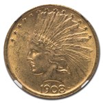 1908 $10 Indian Gold Eagle No Motto MS-63 NGC