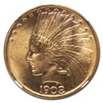 1908 $10 Indian Gold Eagle No Motto MS-65 NGC