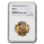 1908 $10 Indian Gold Eagle No Motto MS-65 NGC