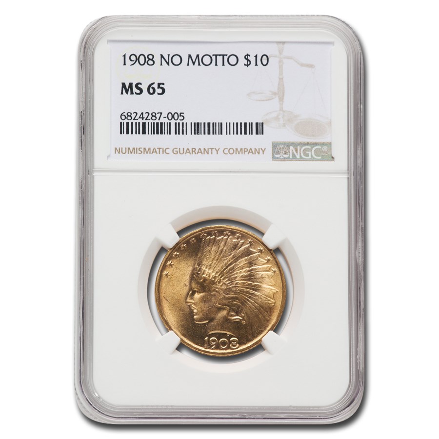 1908 $10 Indian Gold Eagle No Motto MS-65 NGC