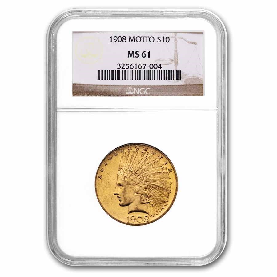 1908 $10 Indian Gold Eagle w/Motto MS-61 NGC