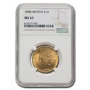 1908 $10 Indian Gold Eagle w/Motto MS-63 NGC