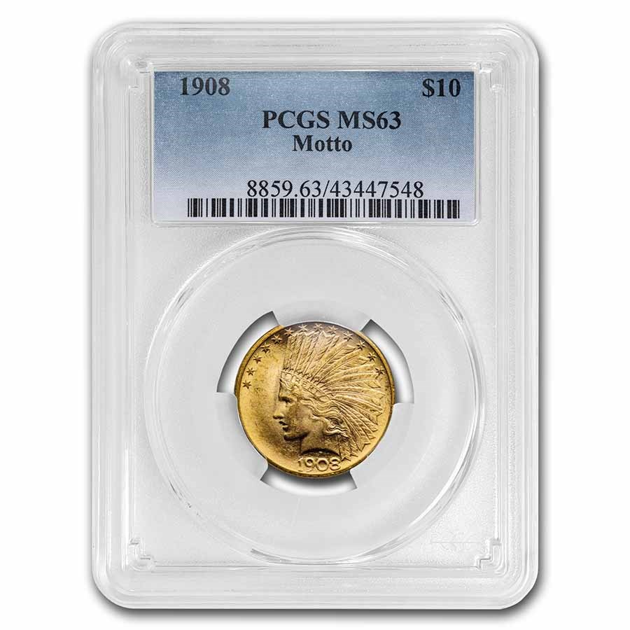 1908 $10 Indian Gold Eagle w/Motto MS-63 PCGS