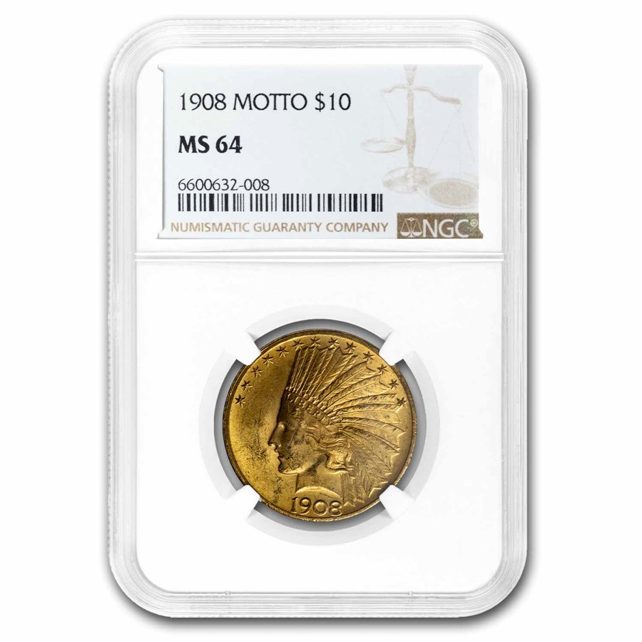 1908 $10 Indian Gold Eagle w/Motto MS-64 NGC