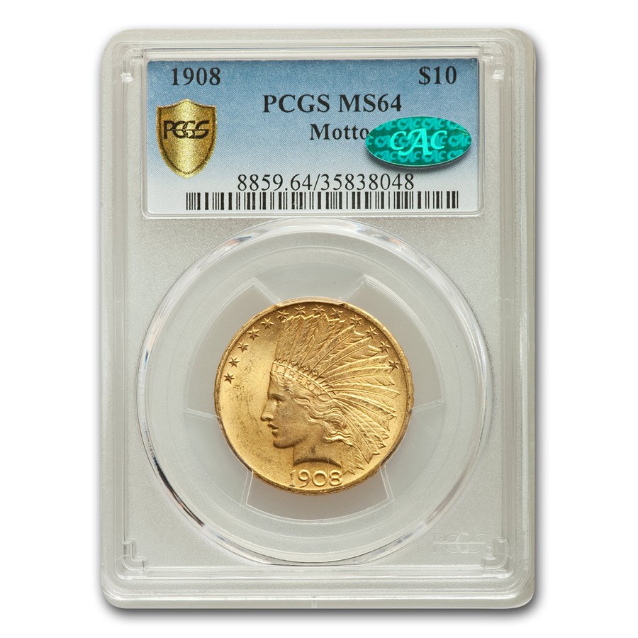 1908 $10 Indian Gold Eagle w/Motto MS-64 PCGS CAC