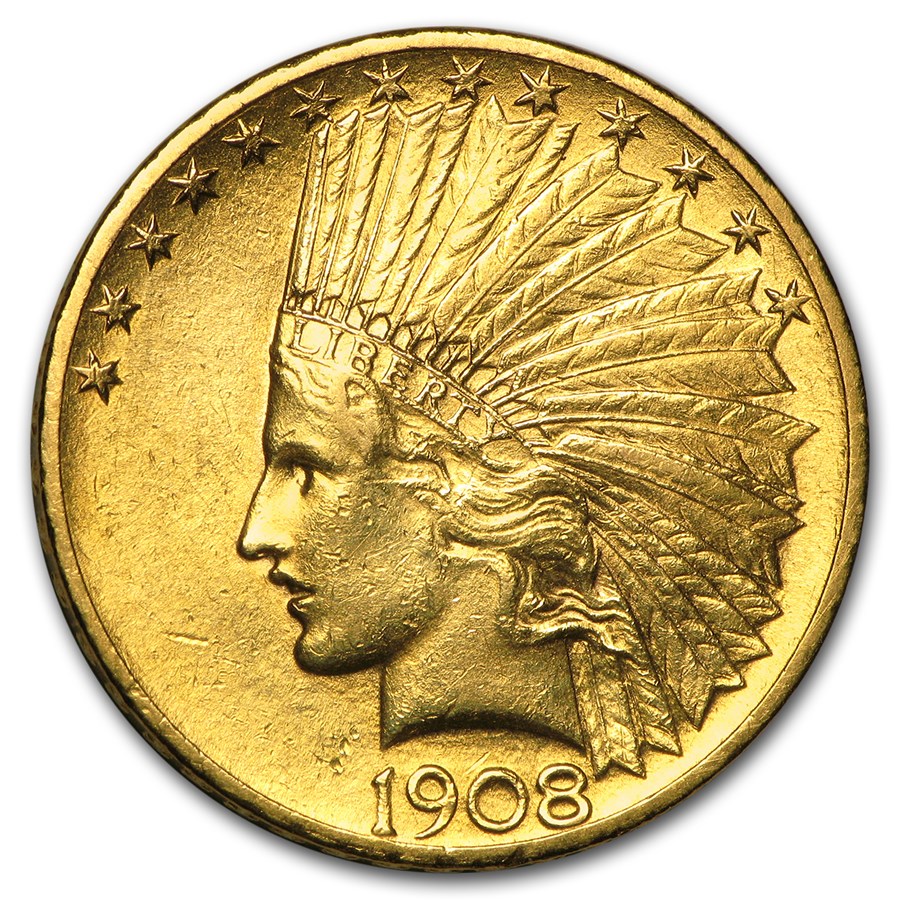 1908 $10 Indian Gold Eagle w/Motto XF