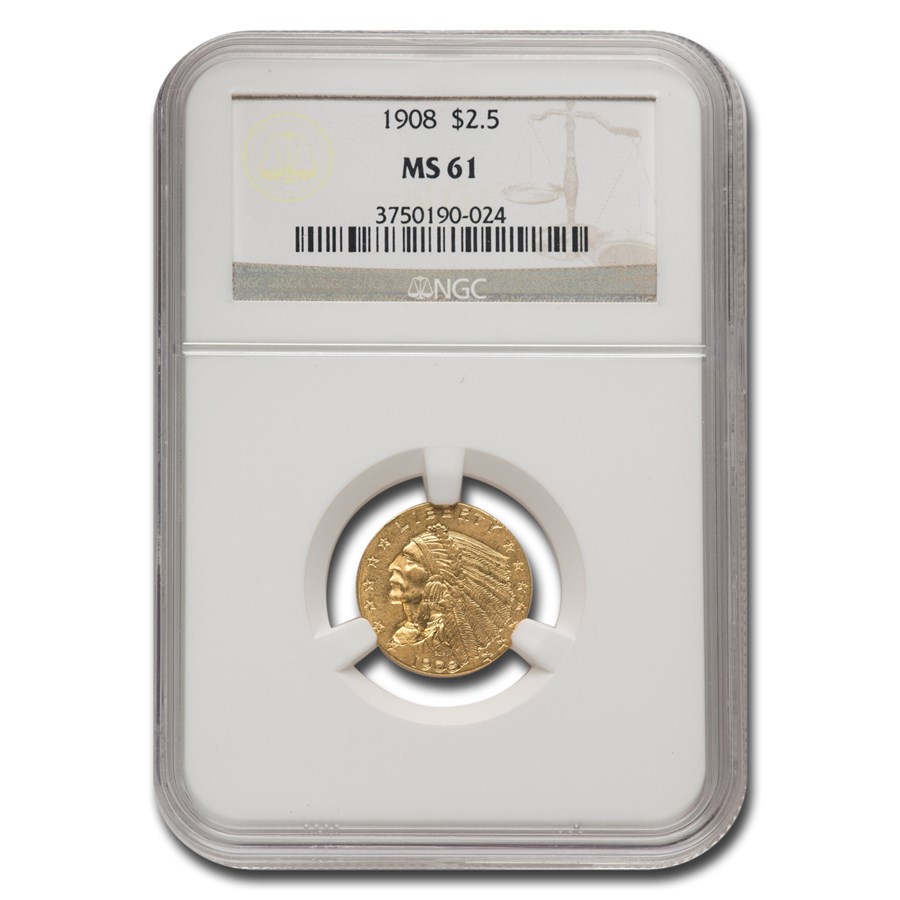 Buy 1908 $2.50 Indian Gold Quarter Eagle MS-61 NGC | APMEX