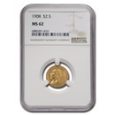 1908 $2.50 Indian Gold Quarter Eagle MS-62 NGC