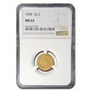 1908 $2.50 Indian Gold Quarter Eagle MS-63 NGC