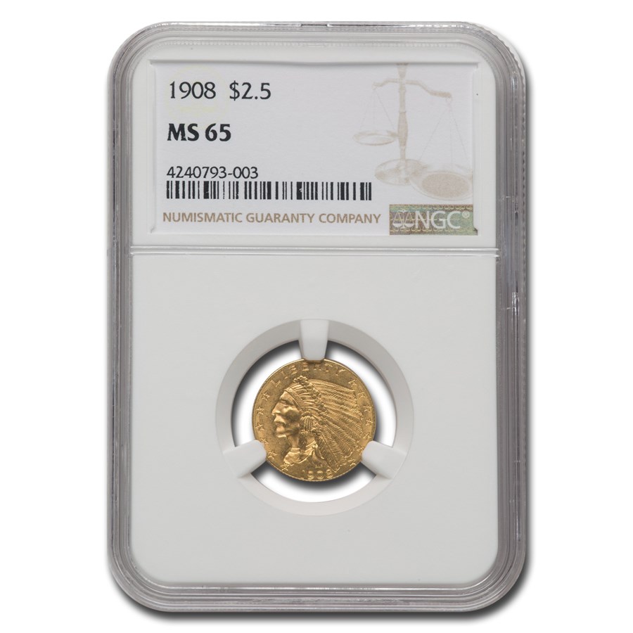 1908 $2.50 Indian Gold Quarter Eagle MS-65 NGC