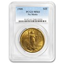 1908 $20 St Gaudens Gold Double Eagle No Motto MS-61 PCGS