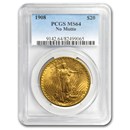 1908 $20 St Gaudens Gold Double Eagle No Motto MS-64 PCGS