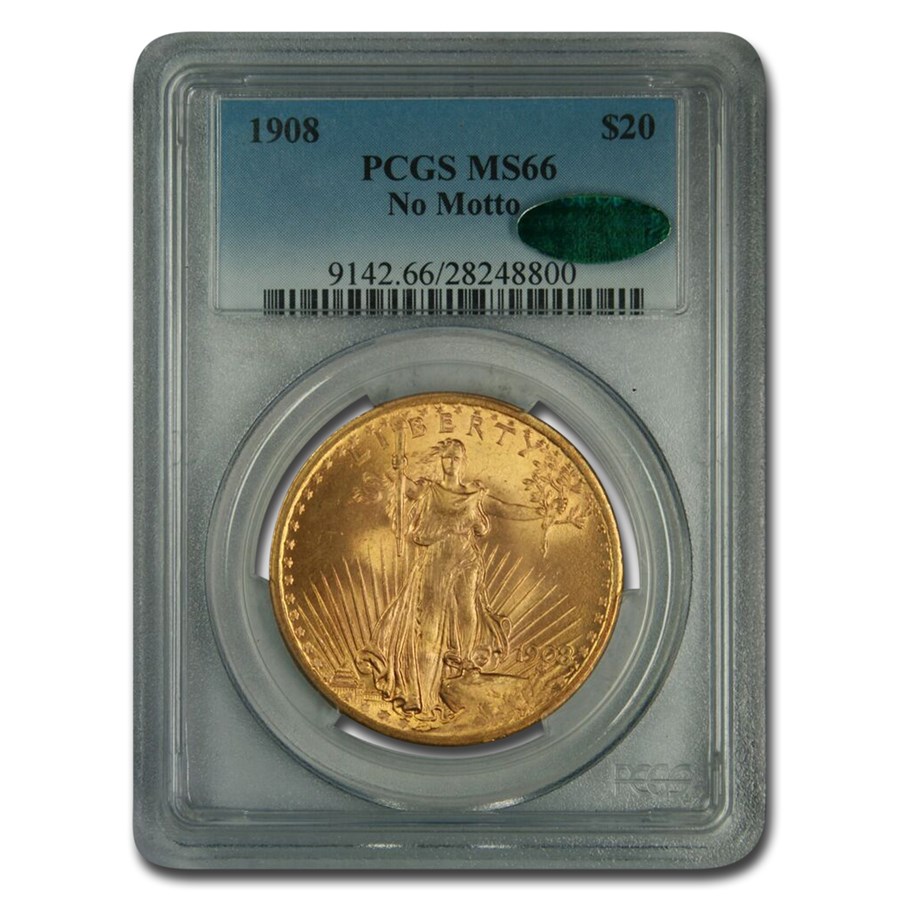 1908 $20 St Gaudens Gold Double Eagle No Motto MS-66 PCGS CAC