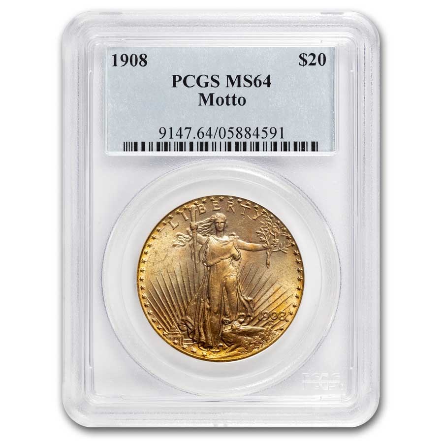 1908 $20 St Gaudens Gold Double Eagle w/Motto MS-64 PCGS