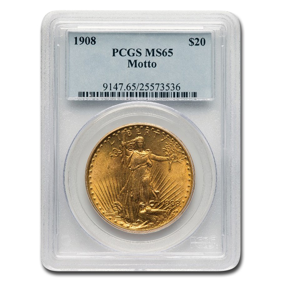 1908 $20 St Gaudens Gold Double Eagle w/Motto MS-65 PCGS