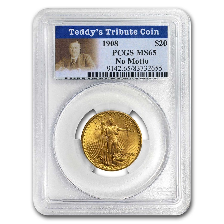 1908 $20 St Gaudens Gold No Motto MS-65 PCGS (Teddy's Tribute)