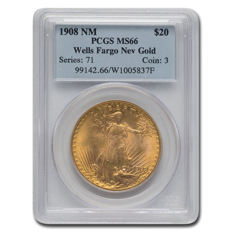 1908 $20 St Gaudens Gold No Motto MS-66 PCGS (Wells Fargo)
