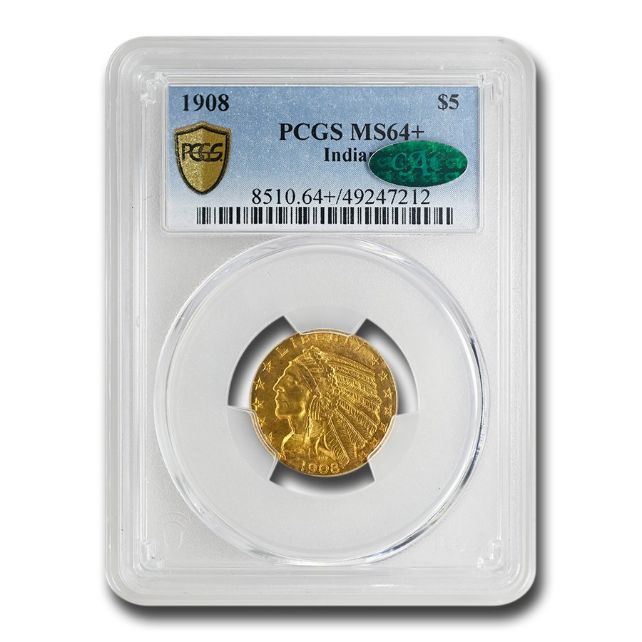 1908 $5 Indian Gold Half Eagle MS-64+ PCGS CAC