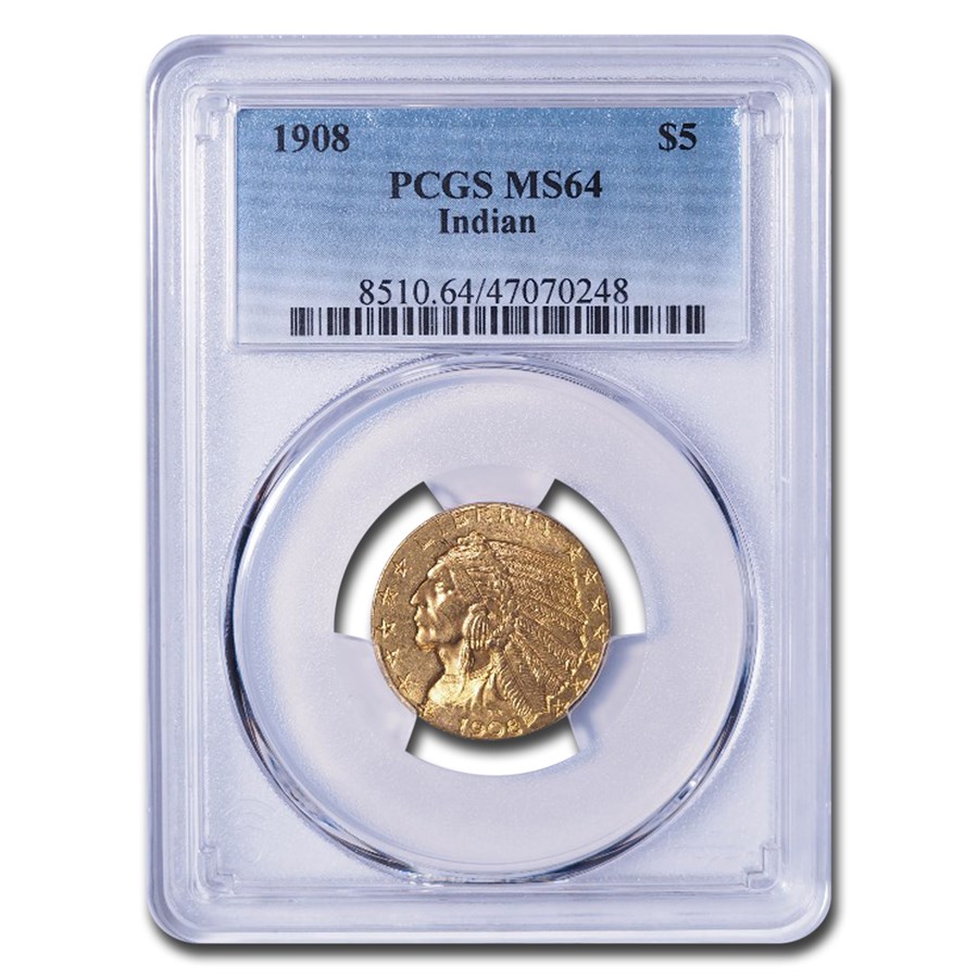 1908 $5 Indian Gold Half Eagle MS-64 PCGS