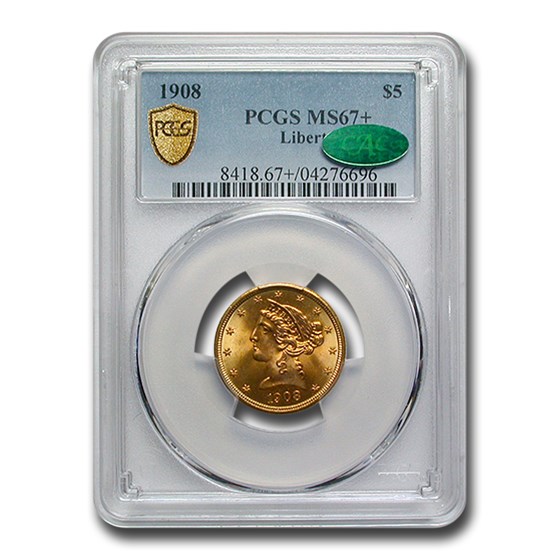 1908 $5 Liberty Gold Half Eagle MS-67+ PCGS CAC