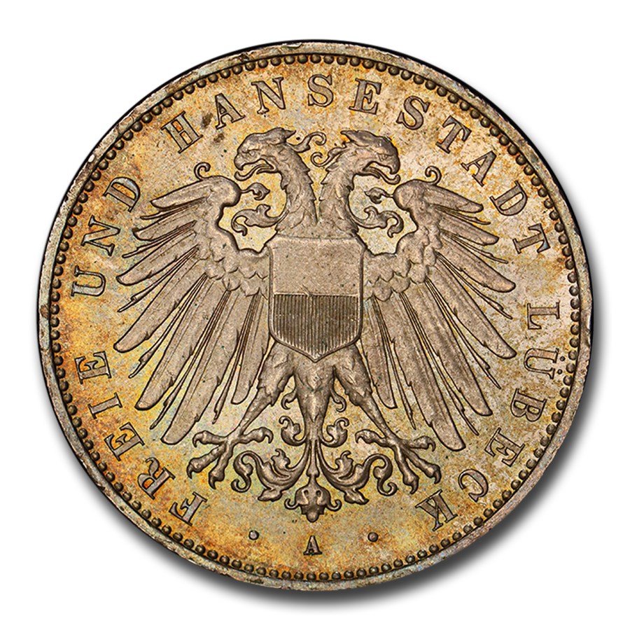 1908-A Germany Silver 5 Mark MS-66 PCGS (Lubeck)