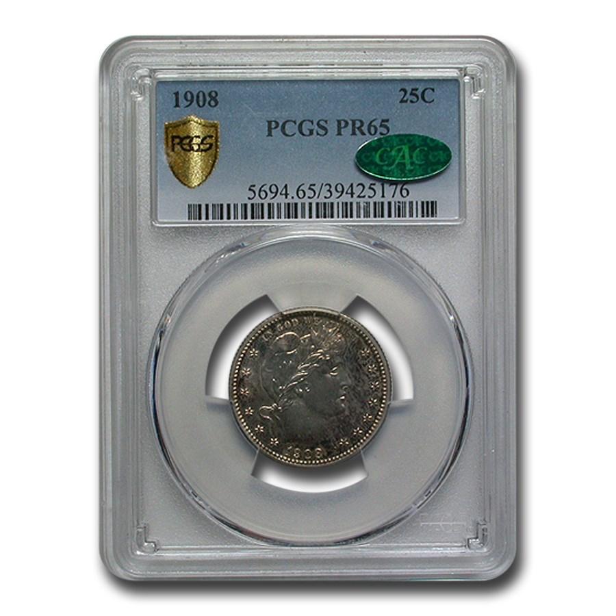 Buy 1908 Barber Quarter Pr 65 Pcgs Cac Apmex