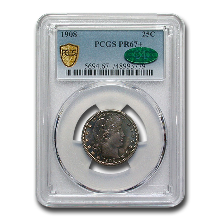 1908 Barber Quarter PR-67+ PCGS CAC