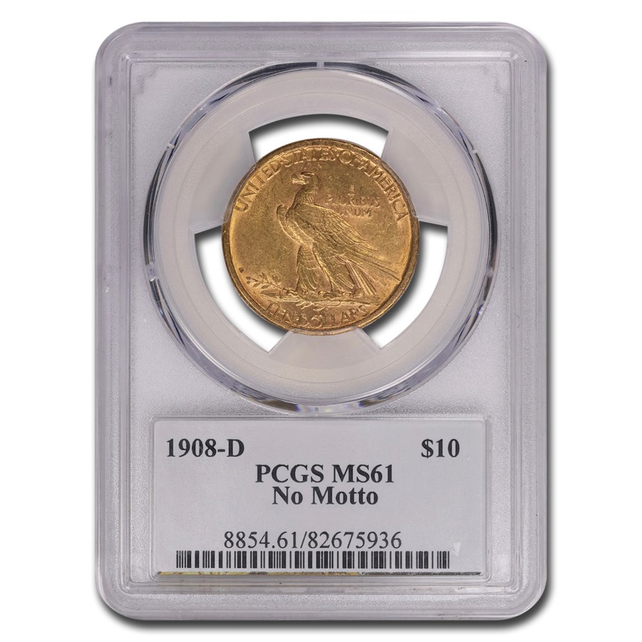 1908-D $10 Indian Gold Eagle MS-61 PCGS ( No Motto, St Gaudens)