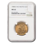 1908-D $10 Indian Gold Eagle No Motto MS-62 NGC