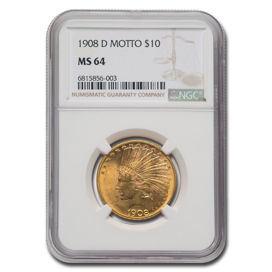 1908-D $10 Indian Gold Eagle w/Motto MS-64 NGC
