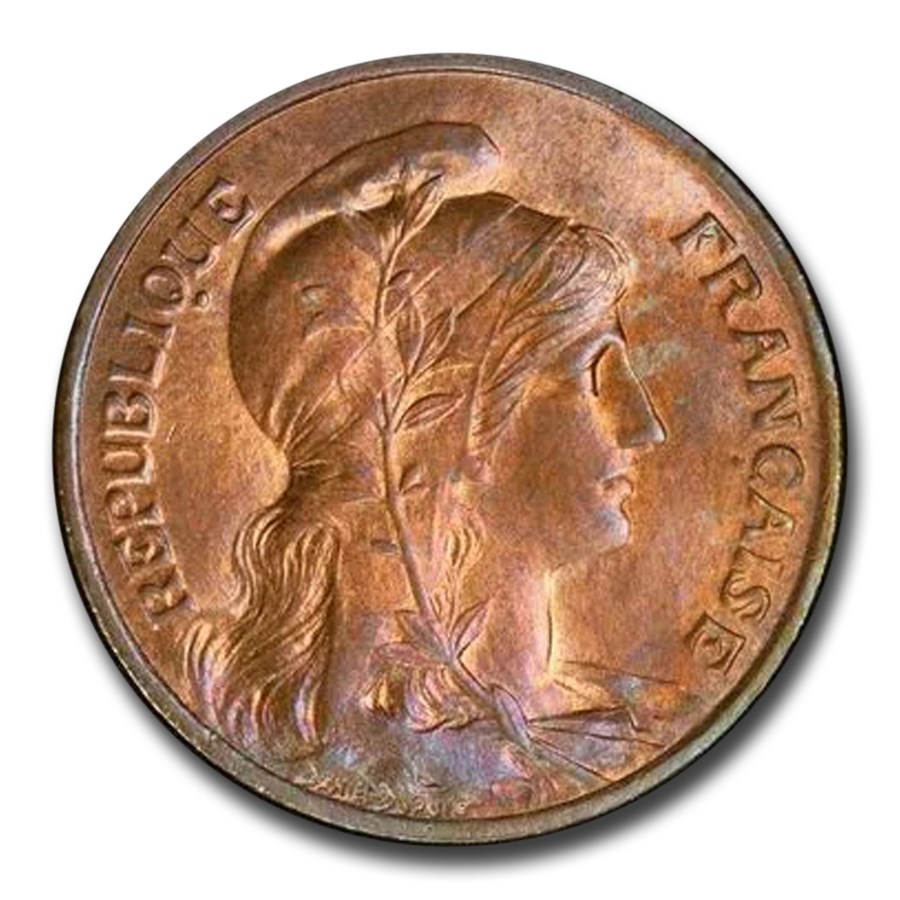 1908 France 5 Centiems MS-64 PCGS (Red/Brown)