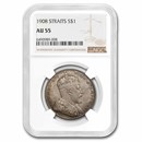 1908-H Straits Settlements Silver Dollar AU-55 NGC