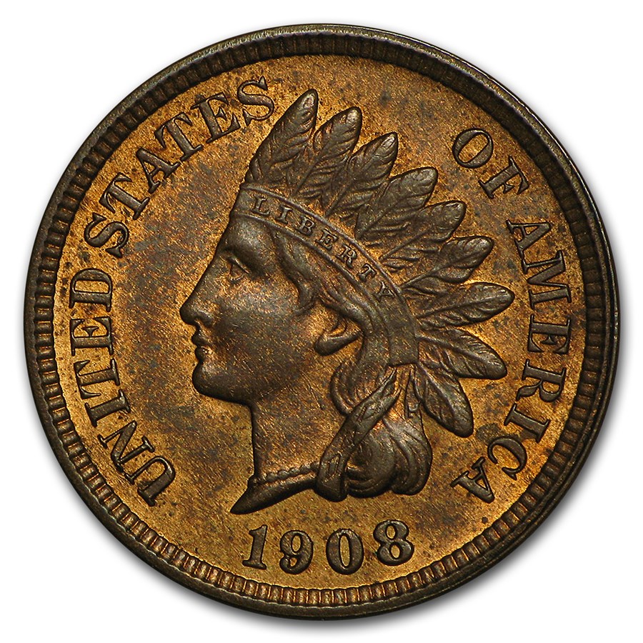 1908 Indian Head Cent Ch BU (Red/Brown)