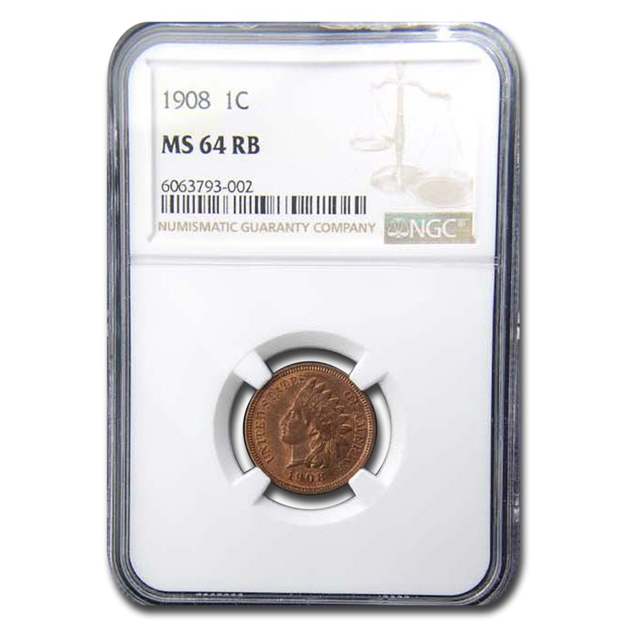 1908 Indian Head Cent MS-64 NGC (Red/Brown)