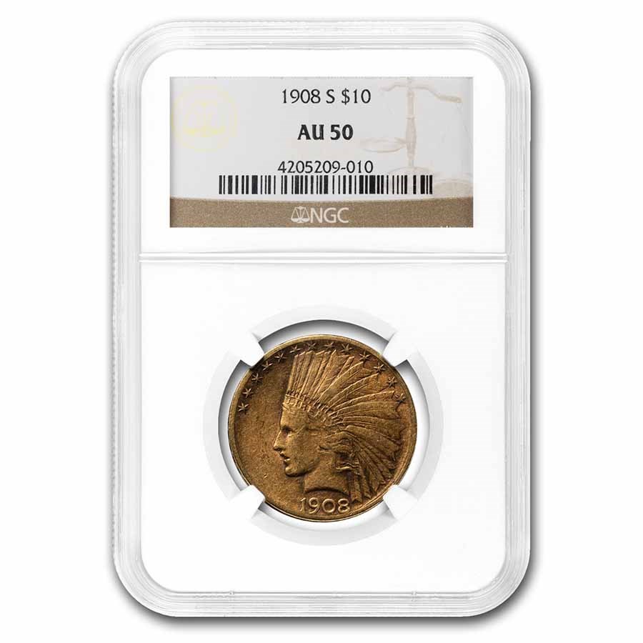 1908-S $10 Indian Gold Eagle AU-50 NGC