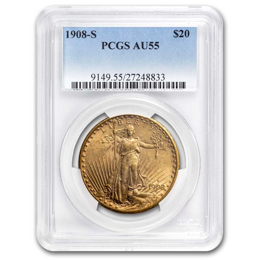 1908-S $20 St Gaudens Double Eagle AU-55 PCGS