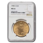 1908-S $20 St. Gaudens Gold Double Eagle MS-61 NGC