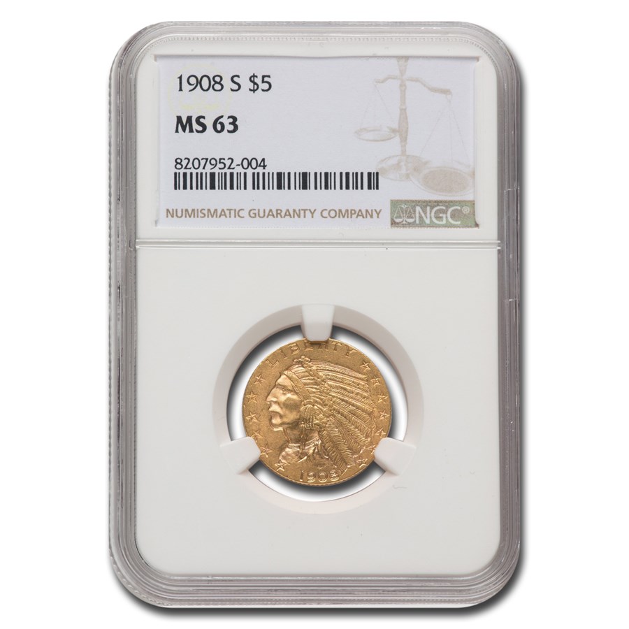 1908-S $5 Indian Gold Half Eagle MS-63 NGC