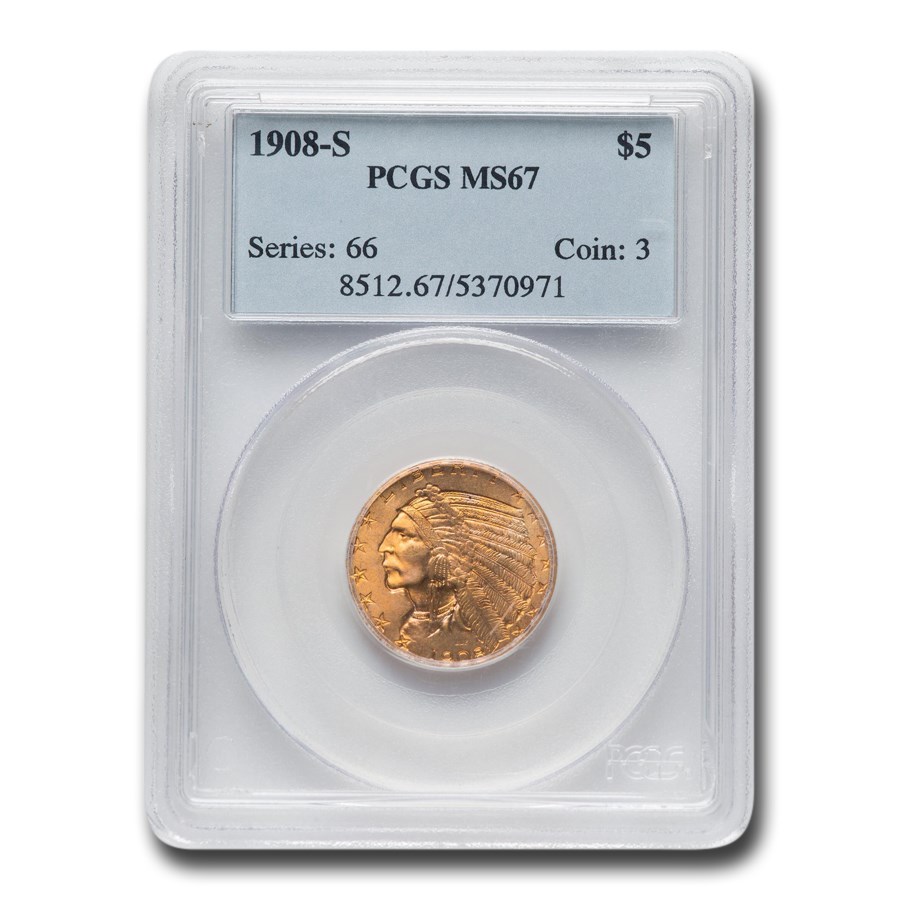 1908-S $5 Indian Gold Half Eagle MS-67 PCGS